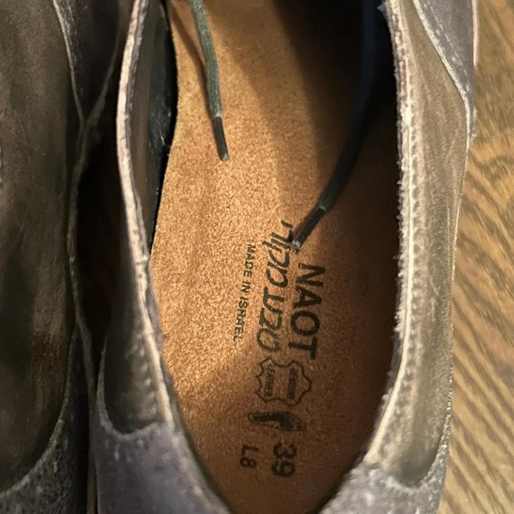 Naot Womens‎ Metallic Gray Leather Lace Up Oxford Block Heel Besalu Shoes 39 L8